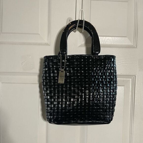 Nine West Black Woven small satchel wooden handles . - Picture 1 of 16